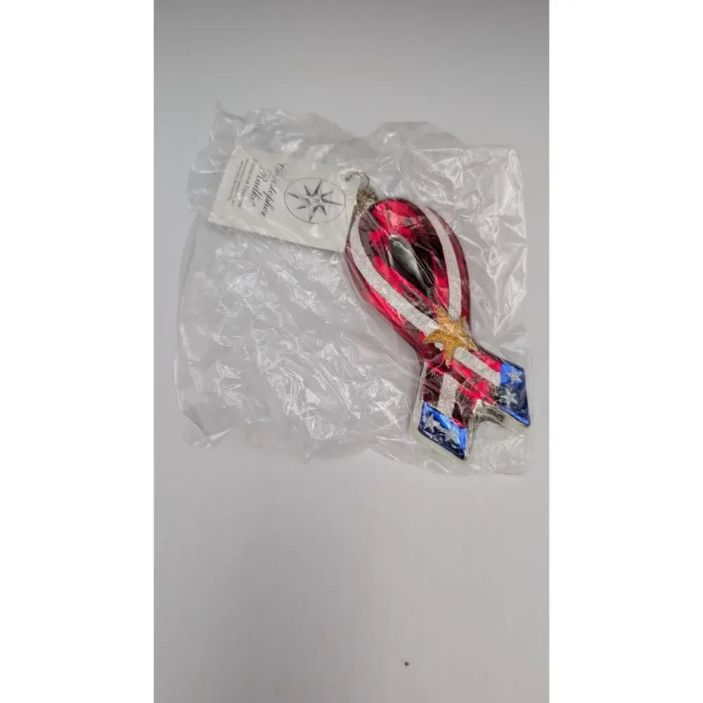 Christopher Radko Glass Ornament United For Freedom Ribbon USA 5'' w/ Box & Tag
